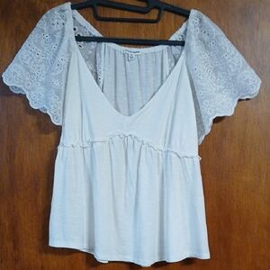 Love on a Hanger White Blouse with Lace Sleeves